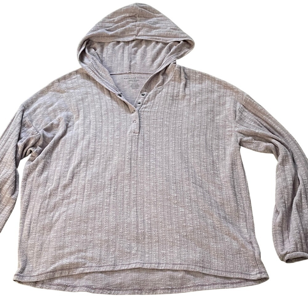 American Eagle Soft & Sexy‎ Plush Ribbed Henley Hoodie Mauve Purple XL